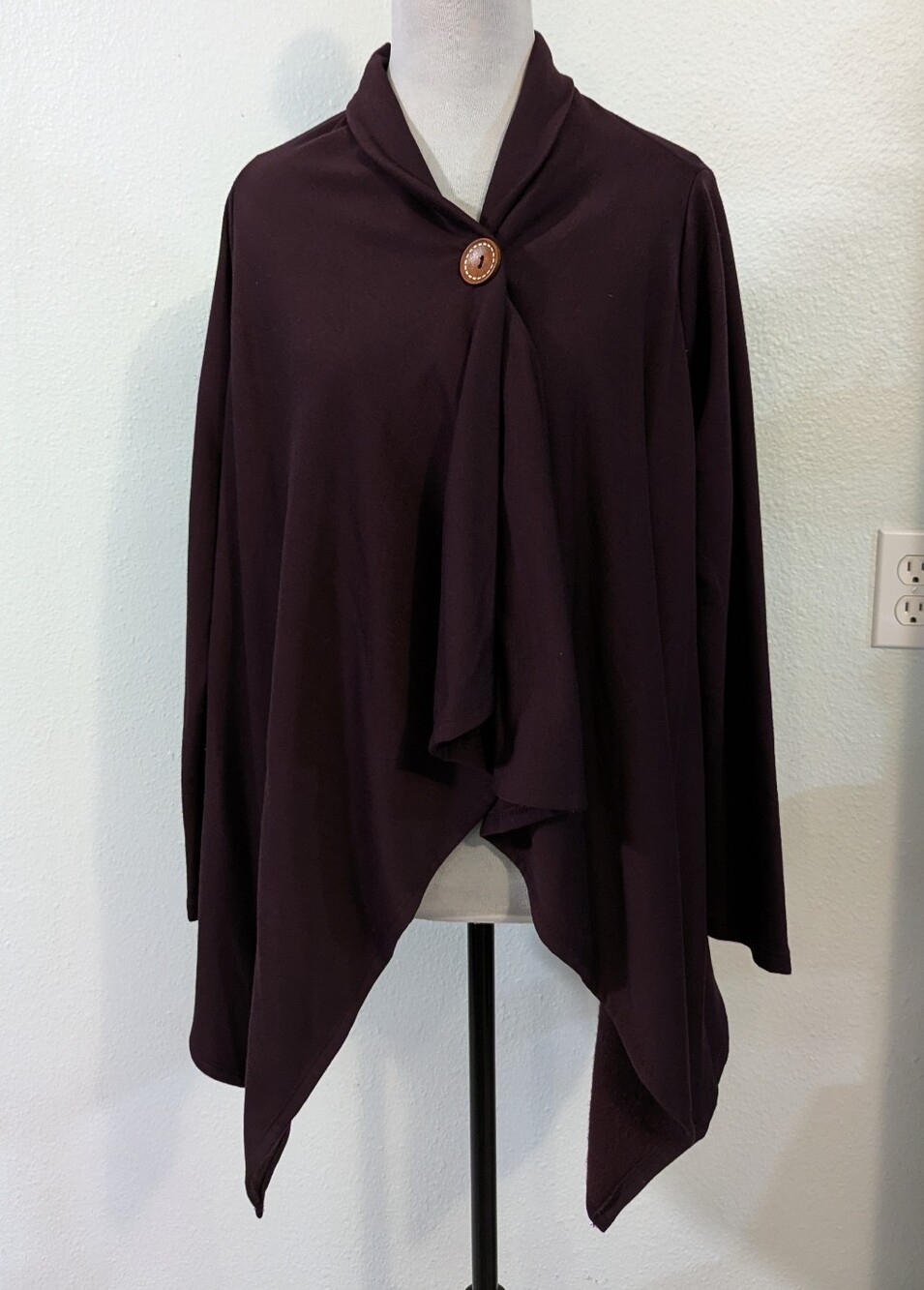 bobeau Plum Draped Button Poncho
